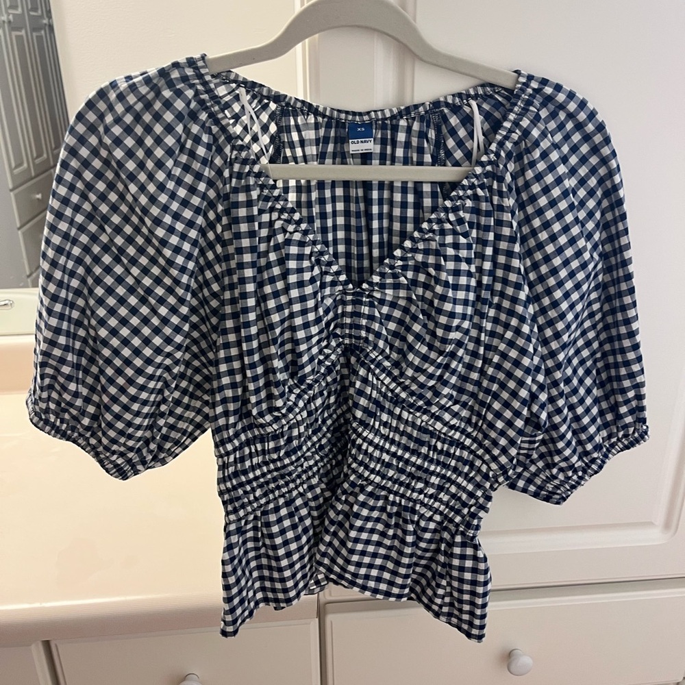 Old Navy Navy and White Checkered Blouse